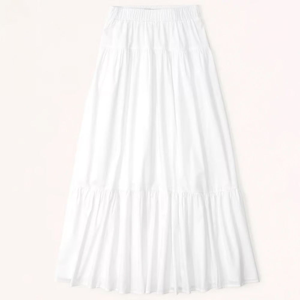 Abercrombie & Fitch Tiered White Poplin Maxi Skirt XXS Petite